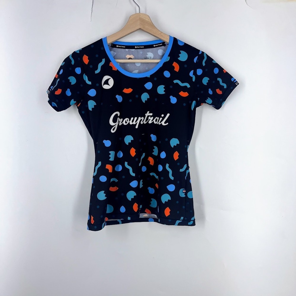 Pactimo Grouptrail Womens 2XS Cycling Jersey Black Blue Orange Geometric Print